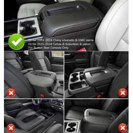 Center Console Cover for 2014-2018 Chevy Silverado/GMC Sierra 1500 2500 3500 and 2015-2019 Tahoe/Yukon/Suburban, Middle Console Armrest Leather Protective Cover (for Bucket Seat Consoles Only)