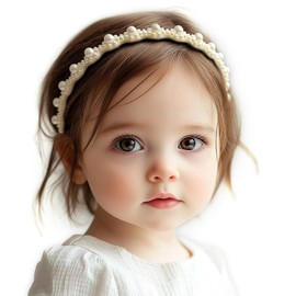 Bianhuan Headband for Babies, Kids, Pearls, Hair Accessories, Dress, Formal, Recitals, Weddings, Ceremonies, White