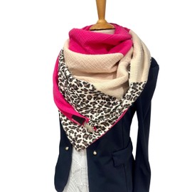 Doppelt genähtes kreatives Musselin XXL Dreieckstuch/pink, beige, braun, weiches Halstuch, Tuecherfee Schal, inkl.süßen Clip - Halstuch, XXL Tuch mit Verschluss, weiches Halstuch