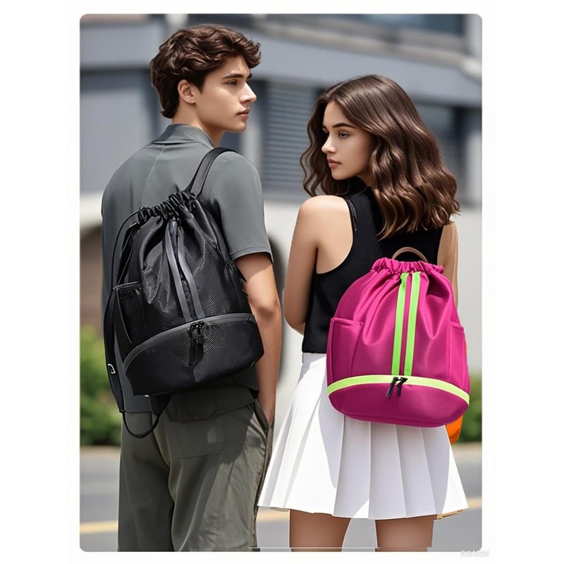 Sports Drawstring Backpack – Water-Resistant Gym Bag with Shoe Compartment