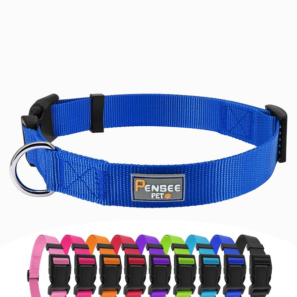PENSEEPET Blue Dog Collar Basic Adjustable Dog Collars for Puppy