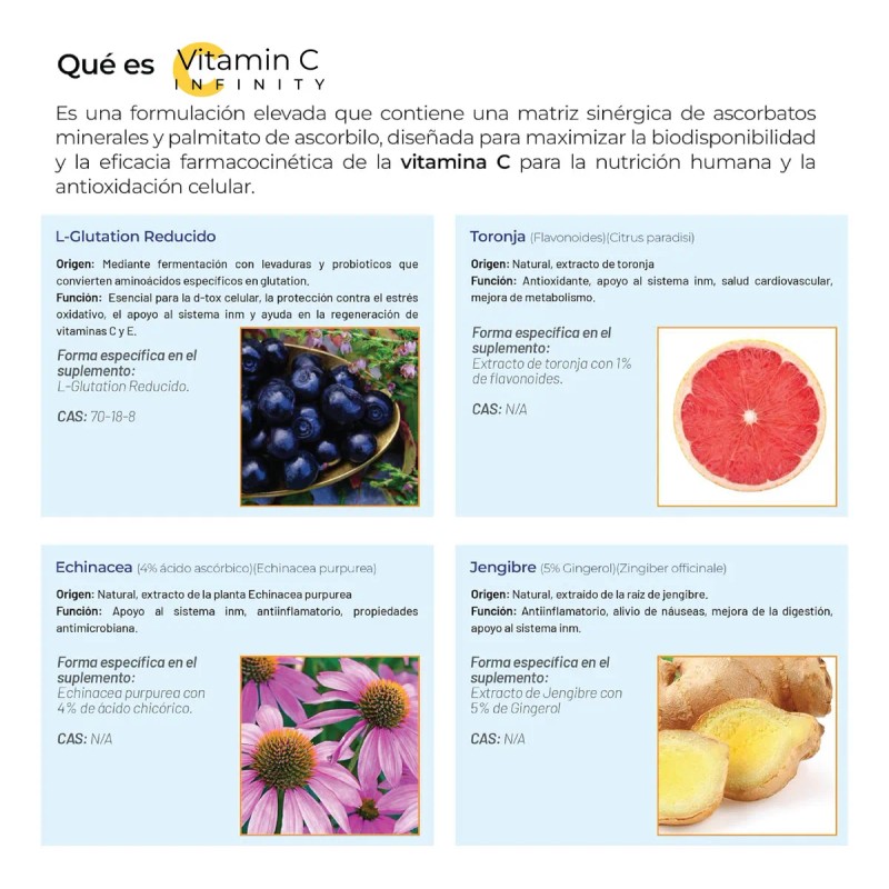 VITAMIN C INFINTIY GLUTATION 200 capsulas (770mg por porcion) Complejo