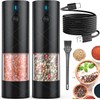 2-Pack USB Rechargeable Electric Salt and Pepper Grinder Set with Warm LED Light: Lidaop Large Capacity Automatic Salt Pepper Mill Grinder for Kitchen, Restaurant, and Outdoor Use