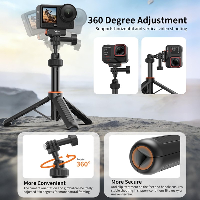 VRIG AC80 Extenable Mini Camera Tripod for GoPro,360° Portable Small