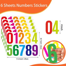 YINBEI 6 Sheets 4 Inch Mailbox Numbers Stickers Vinyl Decals,Self Adhesive Number Waterproof Large House Address Numbers for Outside Mailbox,Sign,Window,DIY Crafts,Door,Car,Home,Business(Multicolor)