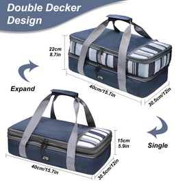 JLDTOP Double Insulated Casserole Carrier for Hot or Cold Food, Lasagna Lugger Tote Bag for Potluck Parties, Cookouts, Parties, Picnic, Beach, Food Warmer Bag, Fits 9"x13" Baking Dish(Blue)