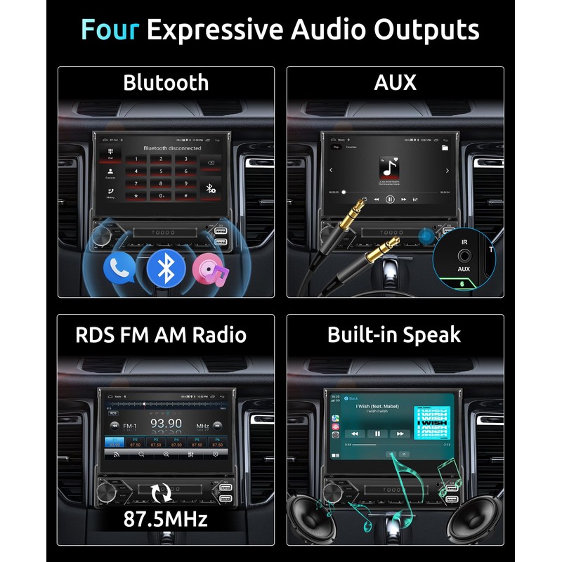 Android 13 2G 64G Single Din Car Stereo with Wireless