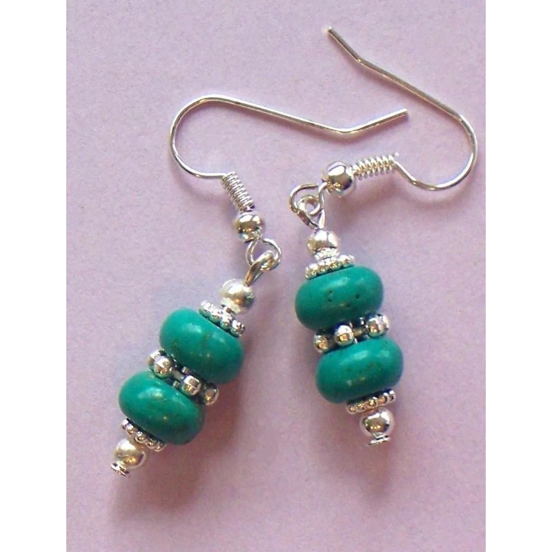 handcrafted by BeJay double blue green TURQUOISE HOWLITE saucer earring