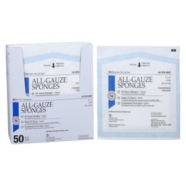 Henry Schein Premium 100% Cotton All-Gauze Sponge 4x4 12 Ply Sterile Square for Wound Care & Home First Aid Kits - 50/Box