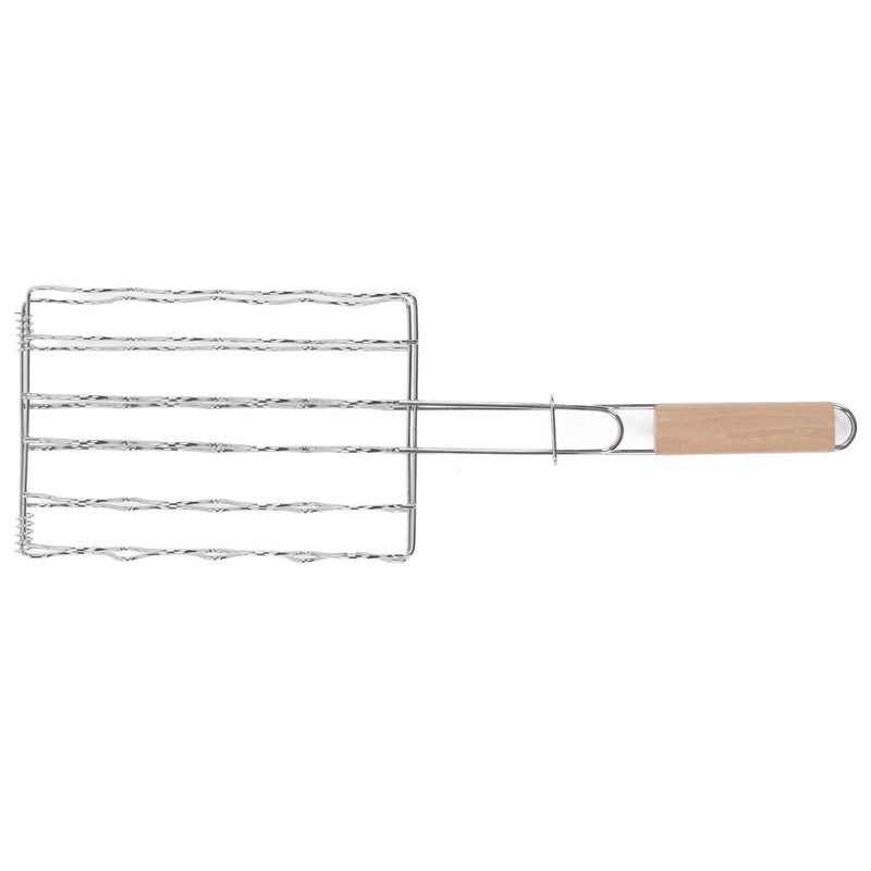 Corn Grilling Basket Stainless Steel Beech Wood Handle Even Heat