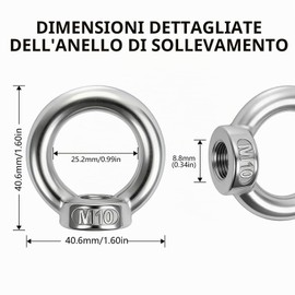 6 Pz Occhiello Sollevamento, M10 Dado ad Occhiello Filettato in Acciaio Inox 304, Dadi ad Anello, Bulloni Golfari di Sollevamento, golfari filettati per ornamenti, vasi, supporti per altalene(M10)