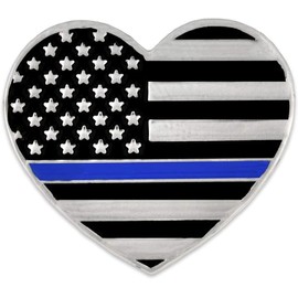 PinMart Thin Blue Line Police Officer American Flag USA Heart Enamel Lapel Pin – 1 Piece
