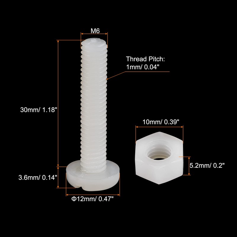 sourcing map 20 Pairs Nylon Screw Nut Assortment, M6x30mm Slotted
