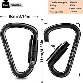 Marouom Aluminium, Climbing Carabiner Carabiner Hook, UIAA Certified Carabiner Heavy Duty, 25 KN Car Locking Climbing Carabiner Clips, Climbing Equipment for Band Sling, Swing, Hammock, Absei