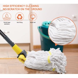 (2 Pack) Heavy Duty Mop Head Commercial Replacement for Floor Cleaning,Wet Industrial Cotton Looped End String Heads Refill,Yellow
