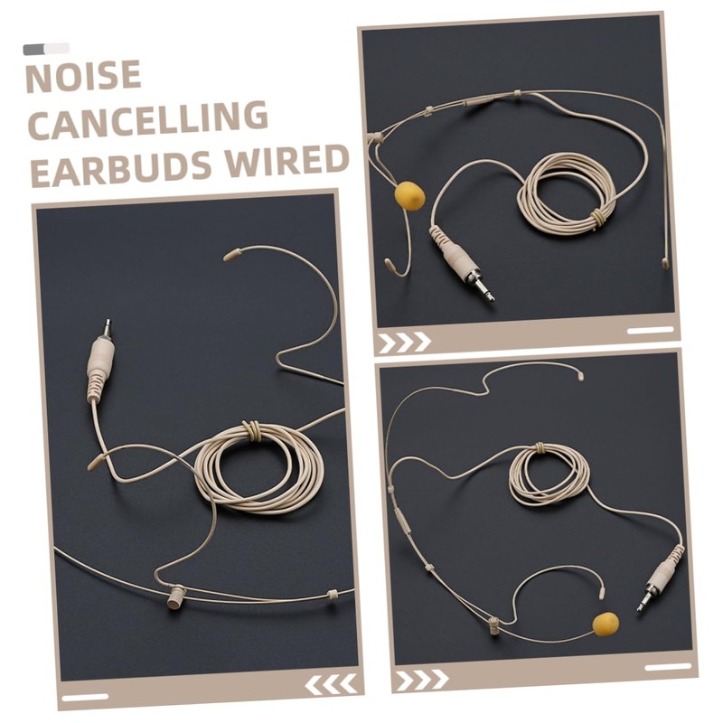 FUNOMOCYA Beige Headset Microphone with Earhook Wired Earbud with Mic