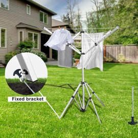 Outdoor Drying Rack with 4-arm Telescopic Aluminum Drying Rack Fixed with Ground Nails, 28 Drying Ropes, 65 Feet Large Capacity Windproof Rotating Umbrella Style