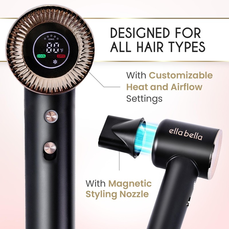 ELLA BELLA® Compact Plasma Hair Dryer, Advanced Plasma Technology Blow