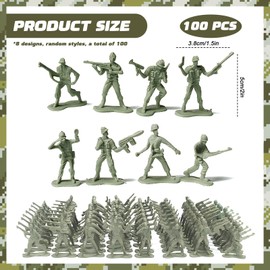 BRTNUP 100 PCS Mini Plastic Soldiers Figures, Military Plastic Toy Set, 8 Style Soldiers Poses, Mini Army Man Toy Set for Boy (Green)