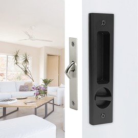HOCONNIE Pocket Door Handle with Key Sliding Door Lock Keyed Pocket Door Lock Invisible Recessed Door Handle 160mm Black