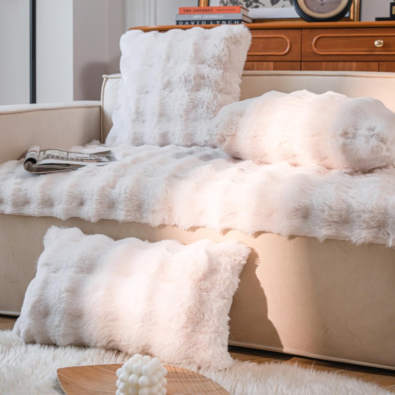 Neelvin Cream White Faux Fur Cozy Soft Double-Sided Decorative Throw