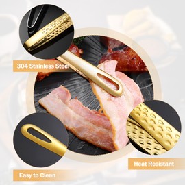 Gold Stainless Tong for Cooking and Serving, Multi-Use Tongs Kitchen for BBQ, Salads, and Food, Elegant Metal Tongs, Versatile Cooking Tong for Kitchen Essentials