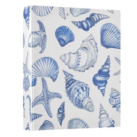 3 Ring Binder Blue Seashells Ocean Nautical Coastal 1.5 inch Binders Three Ring Binders with Clipboard Fit 8.5'' x 11'' Paper 3 Interior PVC Clear Pockets for Office Supplies