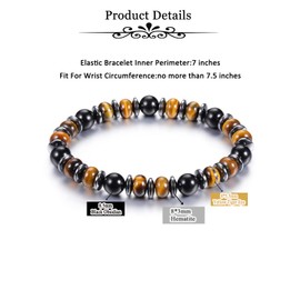 Zysta Pearl Bracelet Men Women Gemstone Bracelet Stretch Tiger's Eye Obsidian Natural Stone Bracelet Ball Bracelet Good Luck Gift, Gemstone