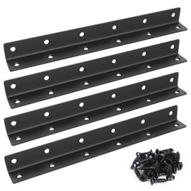 MIGUBIGU Set of 4 L Shape Angle Connectors, Black, 275 x 27 x 27 mm, 90 Degree Angle Corner Connector, Stainless Steel, Furniture Connector Angle for Shelves, Furniture, Cupboard