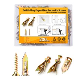 Jyphorixal 200 PCS Drywall Self Drilling Anchors with Screws Kit,100 PCS Sheetrock Anchors (0.47X1.18inch) and 100 PCS Screws, Eliminating The Need for Drilling or Punching Holes in The Wall.