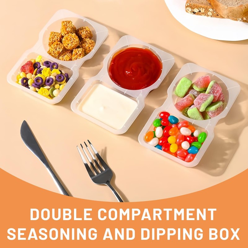 WEELOO Double Compartment Seasoning Container with Lid, 25PCS Double Compartment