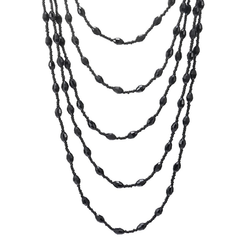COOLSTEELANDBEYOND Champagne Gold Statement Necklace Multi-layer Long Chain with Oval