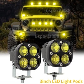 usparts888 2PCS 3inch Yellow LED Pods Light Cube Spot Beam Driving Lights Fog Lamp Fit Jeep