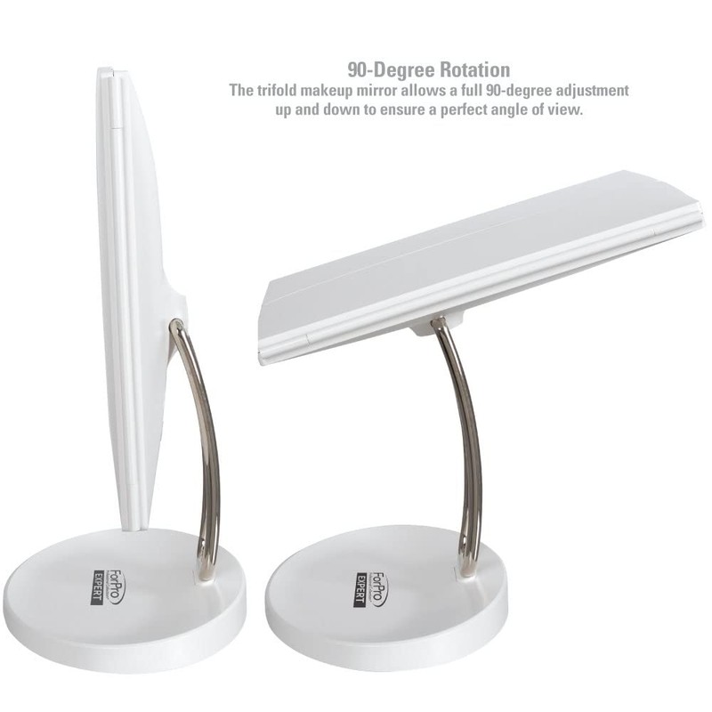 ForPro Professional Collection Expert Rechargeable LED Tri-Panel Makeup, Dual-Powered, Vanity