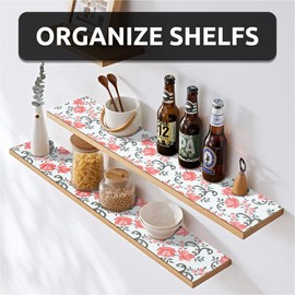 FIFTY FEET 18X96 Inch Shelf Liner for Kitchen Cabinets, PVC Drawer Liner for Dresser Non-Slip Bathroom, Non-Adhesive Cabinet Liner Washable (Red Floral)(1 Roll)