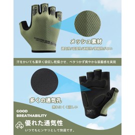 Rockbros Cycling Gloves, Summer, Cycling Gloves, Fingerless, Bicycle Gloves, Breathable, Elastic, Shock Absorbing, Quick Drying, Abrasion Resistant, Anti-Slip, Ultra Lightweight, Road Biking, Cycling, Outdoors, Men's, Women's, Black Green