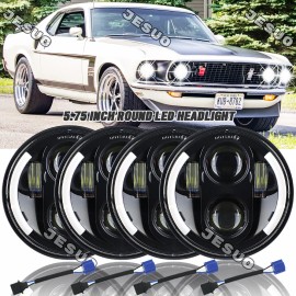 JESUO 4pcs-5.75" 5-3/4 LED Headlight Hi/Lo Sealed Beam Projector for Ford Mustang 1969