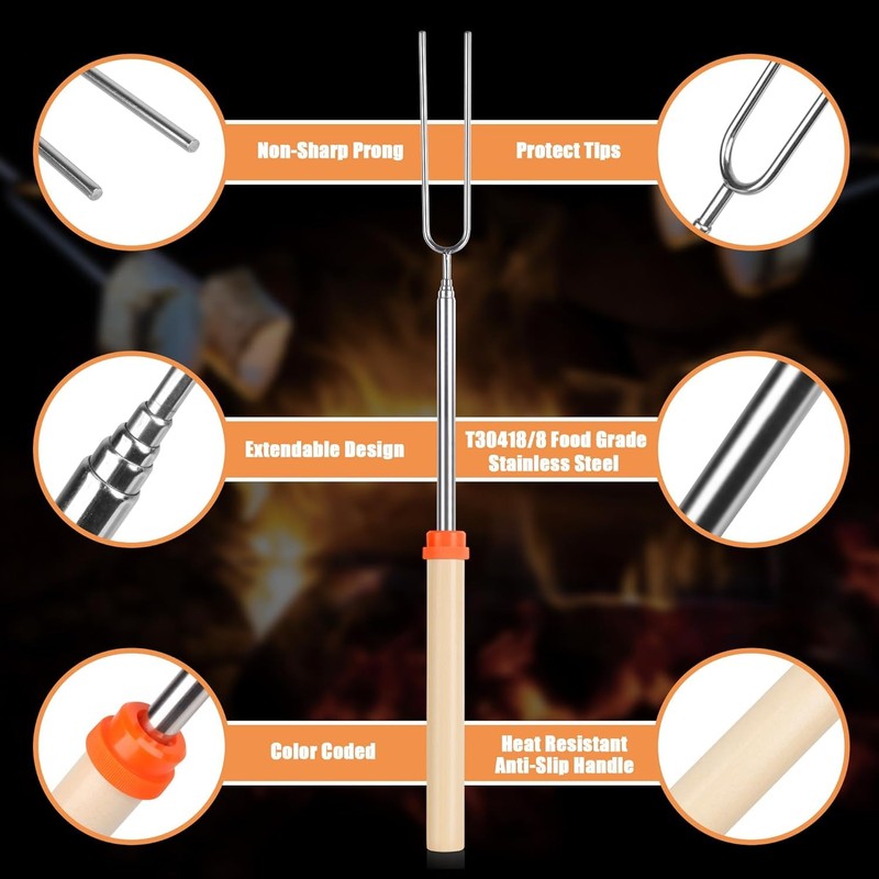 Marshmallow Roasting Sticks, Smores Stick for Fire Pit, 32 Inch