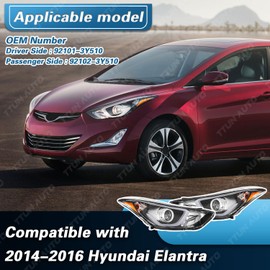 TTUN AUTO Compatible with 2014 2015 2016 Hyundai Elantra Sport/Limited Headlight Halogen & Reflection Bowl Type with LED Daytime Running Lamp 92101-3Y510 92102-3Y510