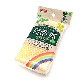 Aisen Biomass Net Sponge, Environmentally Friendly, Plant-derived, Natural, Kitchen Sponge, 3.5 x 1.2 x 6.3 inches (90 x 30 x 160 mm)