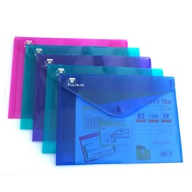 ARK Carry File Popper Wallet File with Press Stud Closure [Pack of 5] (Electra Assorted, A5)