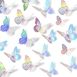 Rainbow 3D Butterfly Wall Decor - 48 Pcs, 4 Styles, 3 Sizes, Rainbow Butterfly Decorations for Birthday & Party Celebrations, Removable Stickers