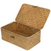 FEIALNDUO Wicker Shelf Baskets with Lid,Seagrass Storage Basket Bins Rectangular