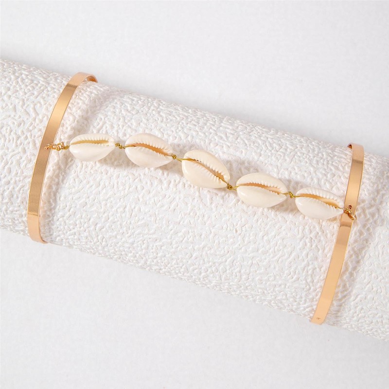 Cybche Boho Upper Arm Cuff Bangle Bracelet Gold Shell Tassel