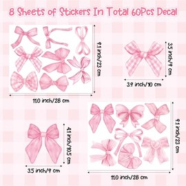 A1diee Bowtie Decal Pink Bow Wall Stickers - 60Pcs Watercolor Coquette Aesthetic Wall Stickers Light Pink Bow Knot Wall Art Decor Vinyl Peel and Stick Room Decor for Kindergarten Nursery Bedroom