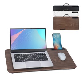 Lap Desk, Portable Laptop Desk Fits Up to 16“ Laptops, with Tablet Slot, Built-in Cushion, Great for Home & Office,Lap Desk with Cushion (Brown, Large)