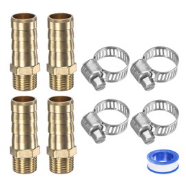 M METERXITY 2-Pack Brass Hose Barb Fittings, 10mm x G1/8 Male Couple Hose Connector with Stainless Steel Hose Clamp & PTFE Tape, Barbed Air Hose Repair Fitting Adapter Kit