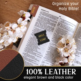 LPSTORE12 Premium Bible Tabs Set, 75 PCS PU Leather Bible Labels with Gold Stamping, 12 Tabbed Sheets in Black and Brown