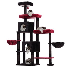 Hey-brother Cat Tree Tower, Scratching Posts with a Extended Part, Wide Platforms, Cozy Condos, Hammocks, Sisal Columns and Ball for Indoor Cats, 70.1 Inches, Black and Red MPJ038BR