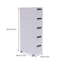 5 Drawers Narrow Slim Plastic Storage Cabinet,Storage Drawer with 4 Wheels,5 Tier Drawers Dresser,White